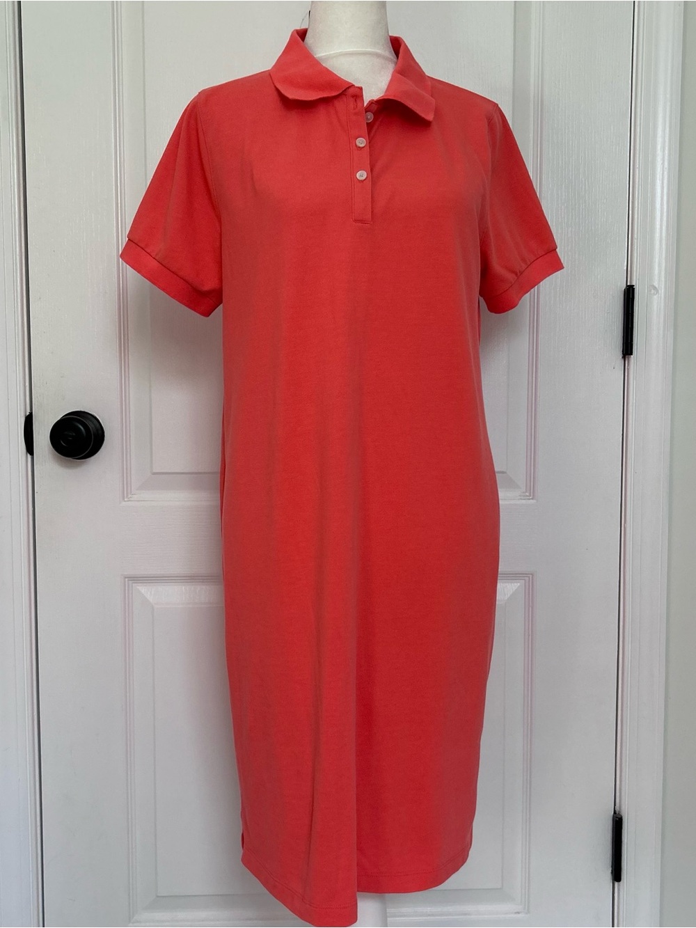 J. Crew Coral Short Sleeve Polo Dress Knee Length Size Medium Cotton - Picture 3 of 12